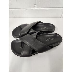 J/Sliders NYC Women's Olivia Black Leather Criss Cross Slide Sandals, Size 10M